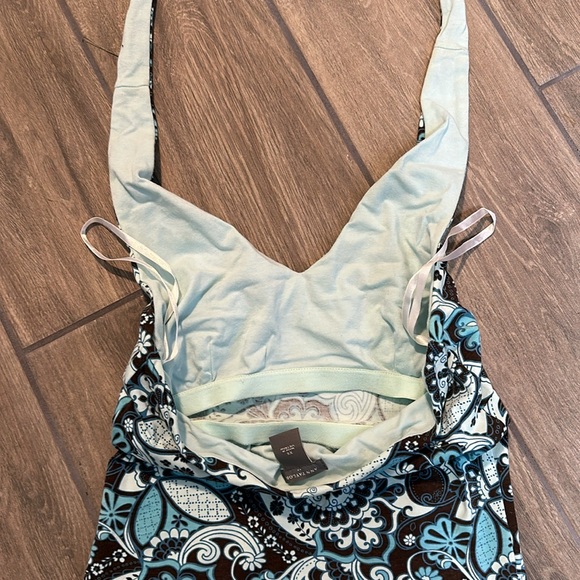 Ann Taylor XS halter top. Brown, teal & light blue. Breast is lined. String tie - Picture 4 of 5